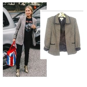 Talbots Wool Tweed Jacket B&W Leather Trim w/ Pockets Italian Fabric Mad…